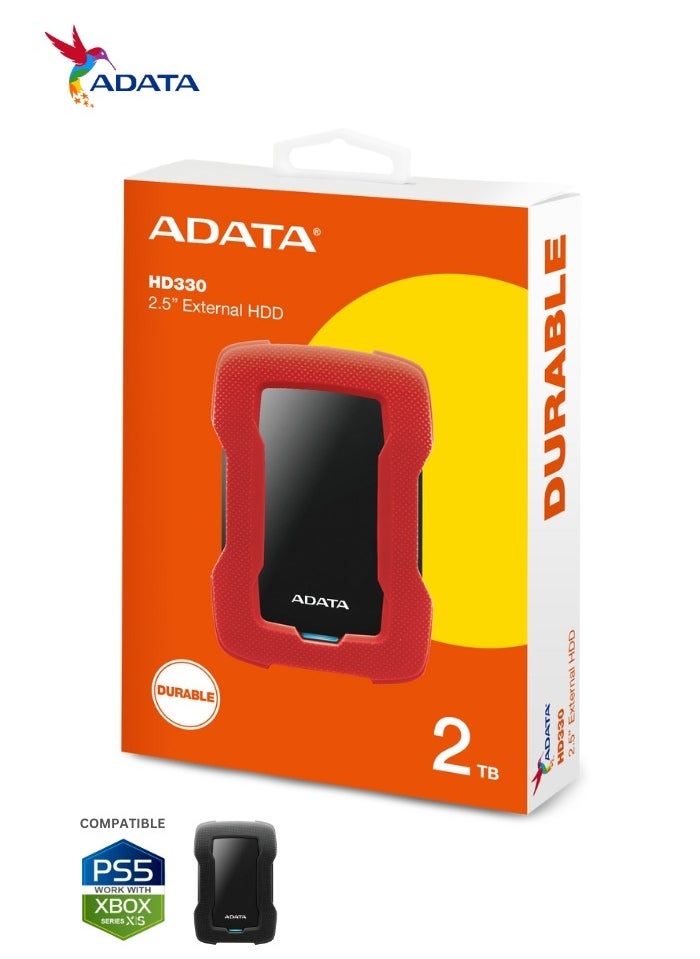 HD330 2TB External HDD | Anti-Shock Hard Drive | Red | Compitable with PS5 and XBOX