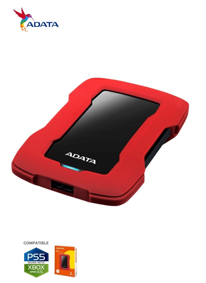 HD330 2TB External HDD | Anti-Shock Hard Drive | Red | Compitable with PS5 and XBOX