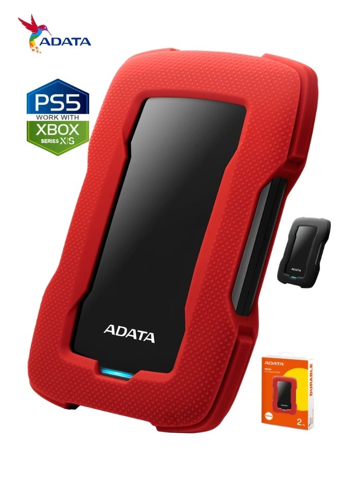 HD330 2TB External HDD | Anti-Shock Hard Drive | Red | Compitable with PS5 and XBOX