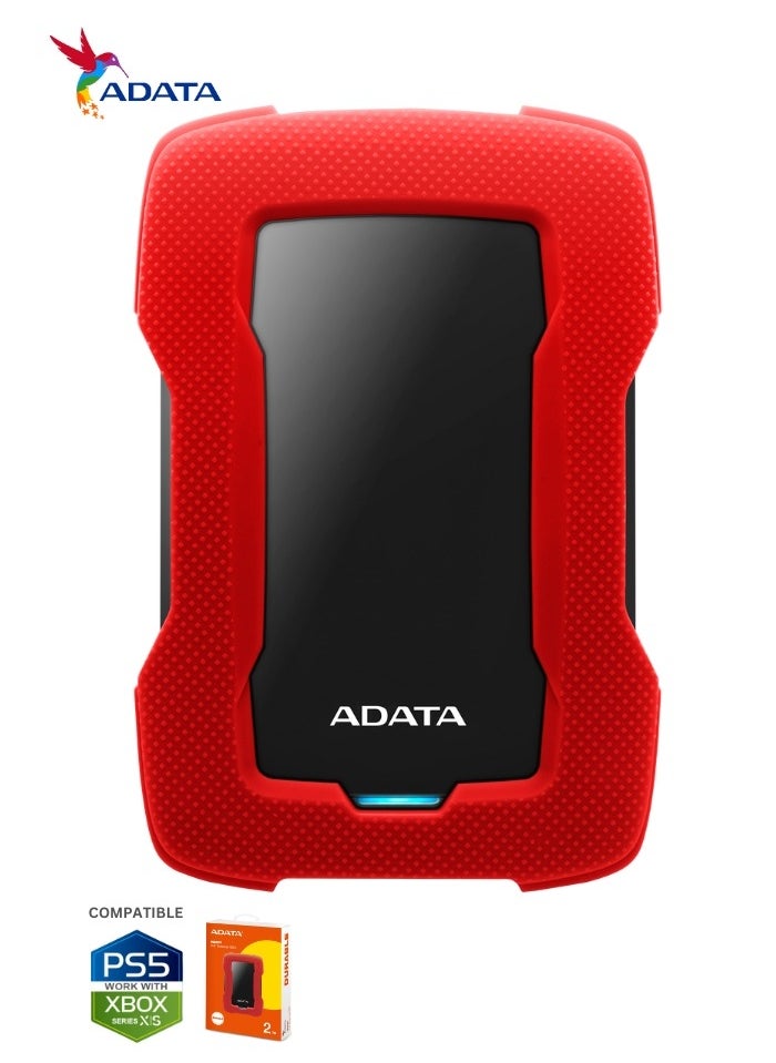 HD330 2TB External HDD | Anti-Shock Hard Drive | Red | Compitable with PS5 and XBOX