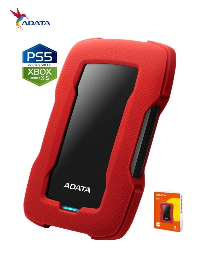 HD330 2TB External HDD | Anti-Shock Hard Drive | Red | Compitable with PS5 and XBOX