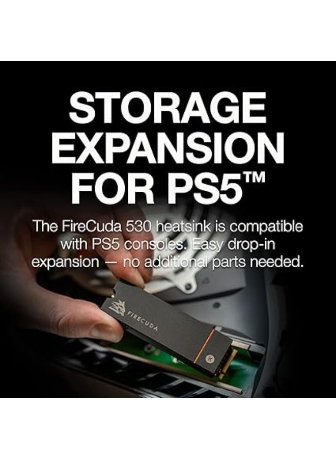 FireCuda 530, 2TB, Internal SSD, M.2 PCIe Gen4 ×4 NVMe 1.4, transfer speeds up to 7400 MB/s, 3D TLC NAND, 2550TBW, Heatsink, for PS5/PC ZP2000GM3A023 2 TB