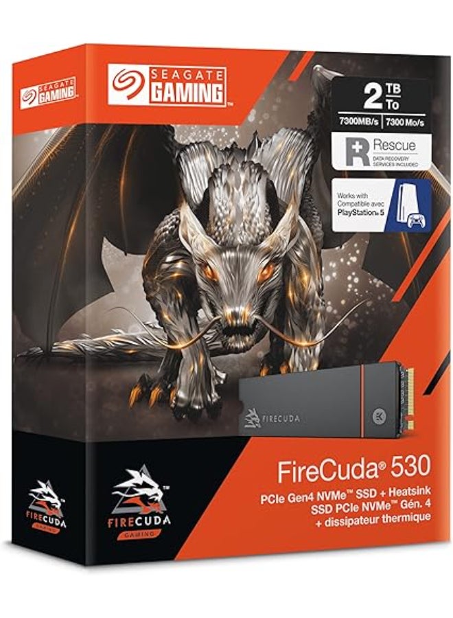 FireCuda 530, 2TB, Internal SSD, M.2 PCIe Gen4 ×4 NVMe 1.4, transfer speeds up to 7400 MB/s, 3D TLC NAND, 2550TBW, Heatsink, for PS5/PC ZP2000GM3A023 2 TB