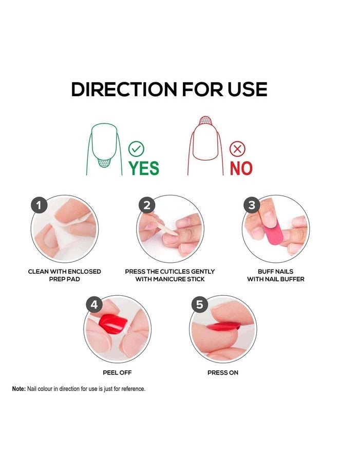 Stick On Nails Dn 04| 24 Reusable Artificial Fake Nail Set| Lightweight & Long Lasting| Easy To Use| Quick Fix For Festivals & Special Occasions