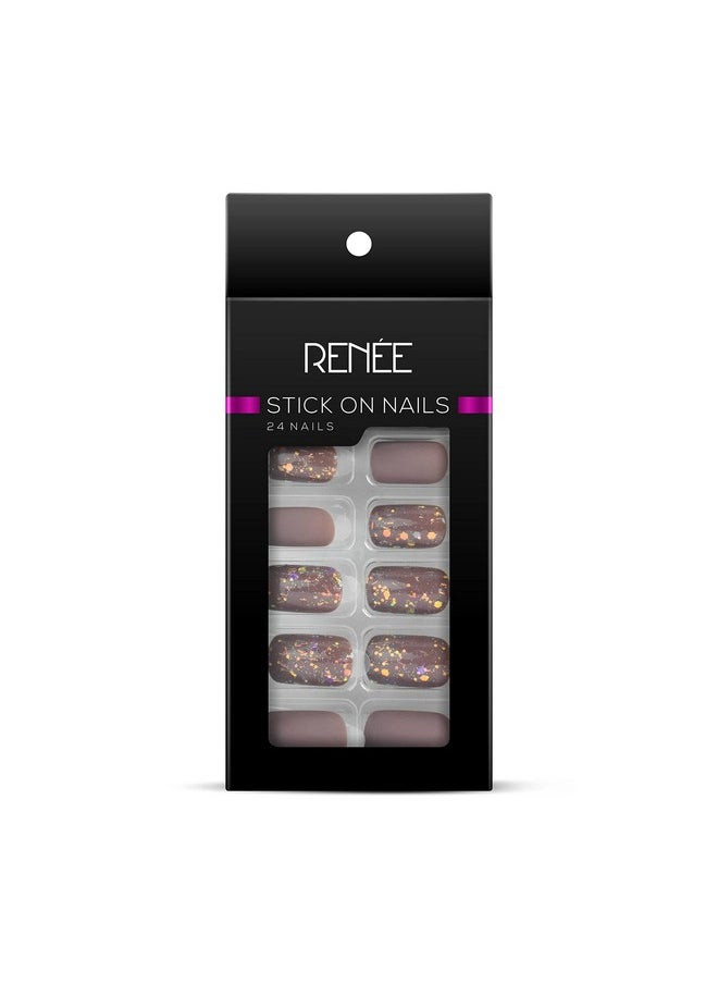 Stick On Nails Dn 04| 24 Reusable Artificial Fake Nail Set| Lightweight & Long Lasting| Easy To Use| Quick Fix For Festivals & Special Occasions