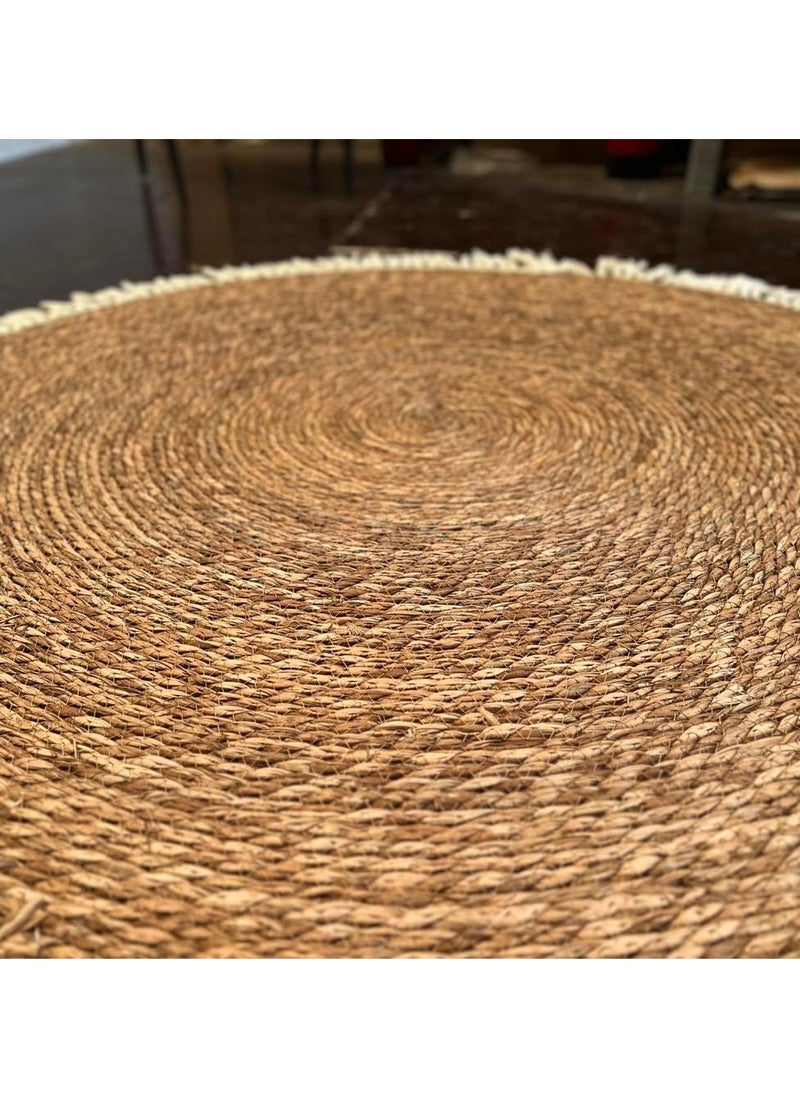 Round Handwoven Jute Braided Area Rug – 80 cm Rustic Vintage Beige Reversible Carpet, Boho Farmhouse Style for Bedroom, Living Room, Kitchen – Natural Jute Decor