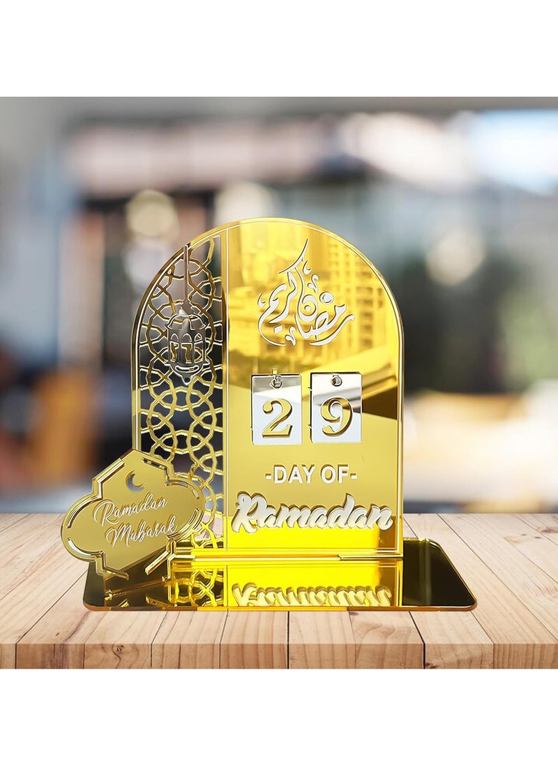 Ramadan Advent Calendar - Wooden Countdown Calendar with Gold Accents for Eid Ramadan Decor and Gifts
