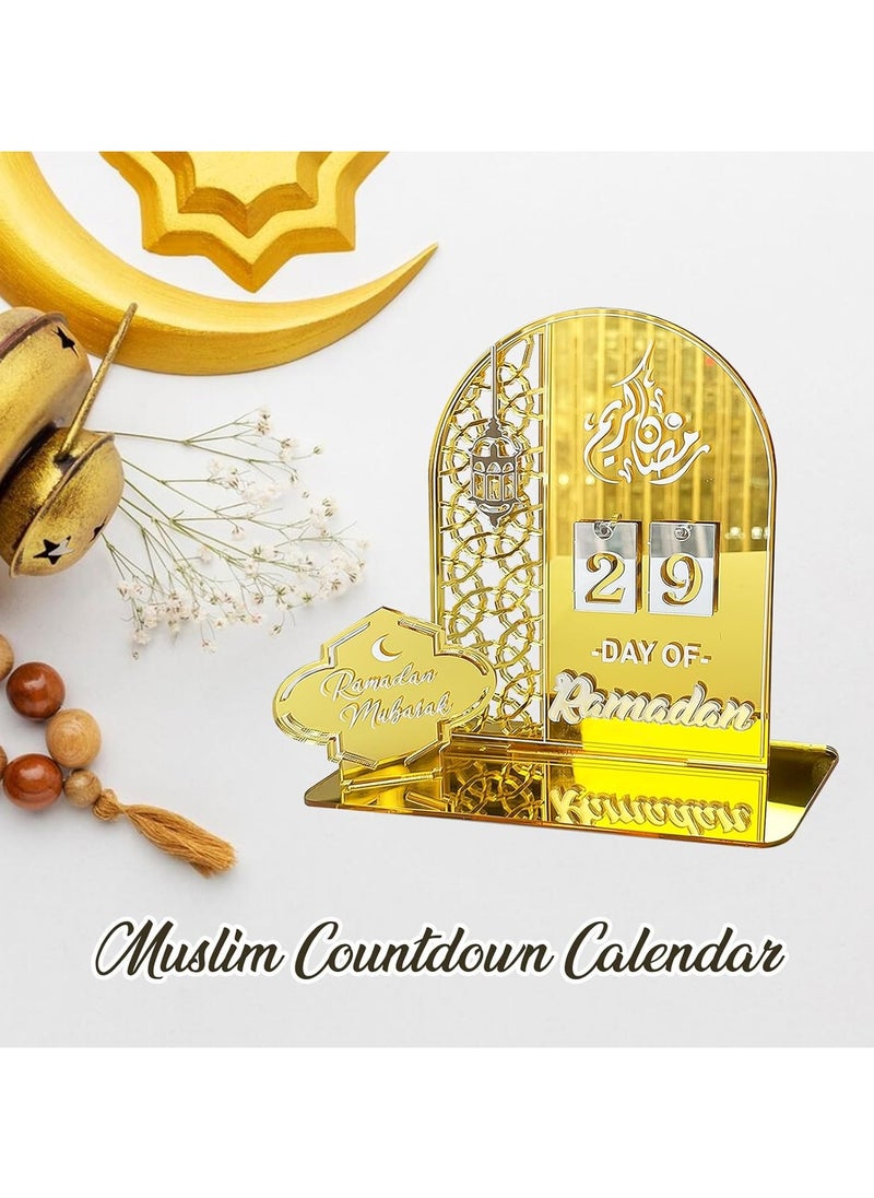 Ramadan Advent Calendar - Wooden Countdown Calendar with Gold Accents for Eid Ramadan Decor and Gifts
