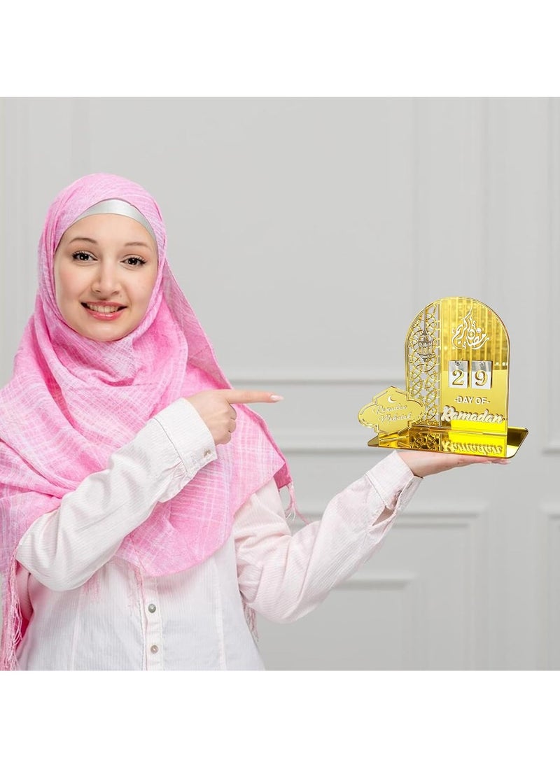 Ramadan Advent Calendar - Wooden Countdown Calendar with Gold Accents for Eid Ramadan Decor and Gifts