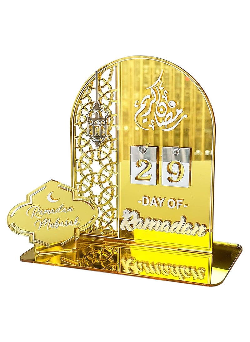 Ramadan Advent Calendar - Wooden Countdown Calendar with Gold Accents for Eid Ramadan Decor and Gifts
