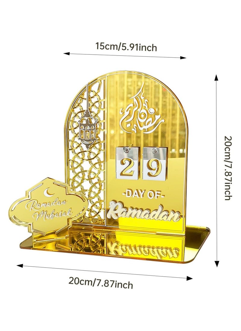 Ramadan Advent Calendar - Wooden Countdown Calendar with Gold Accents for Eid Ramadan Decor and Gifts