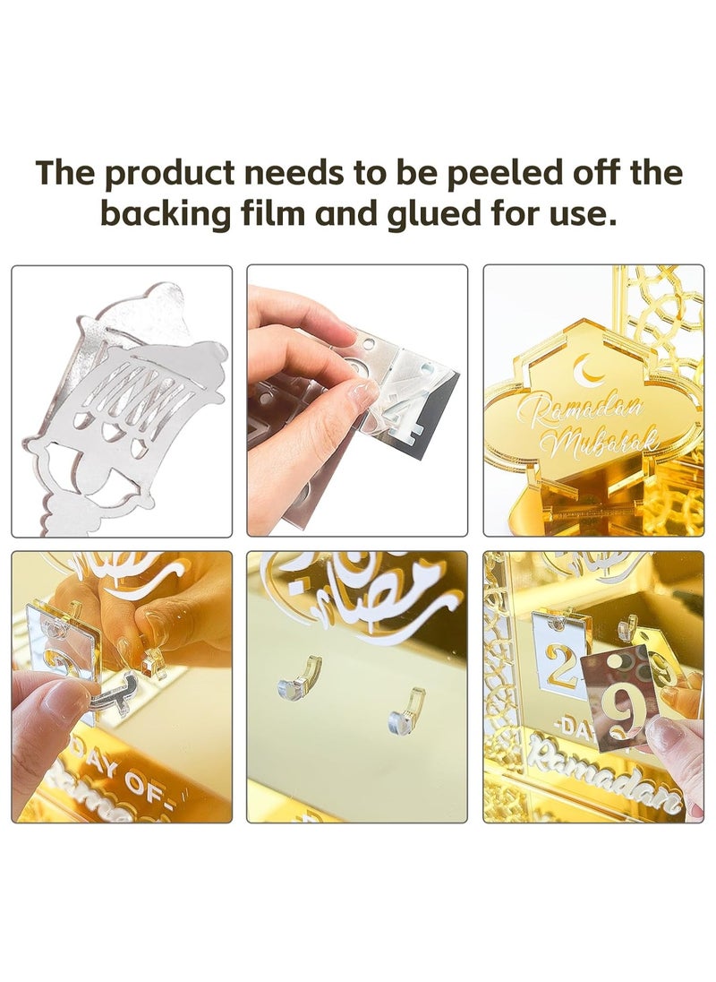 Ramadan Advent Calendar - Wooden Countdown Calendar with Gold Accents for Eid Ramadan Decor and Gifts
