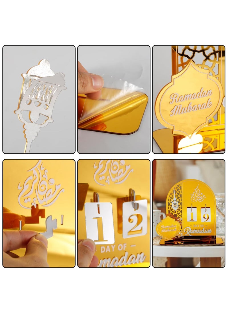Ramadan Countdown Calendar - Gold Acrylic Eid Mubarak Advent Calendar for Ramadan Decor and Kids' Gifts