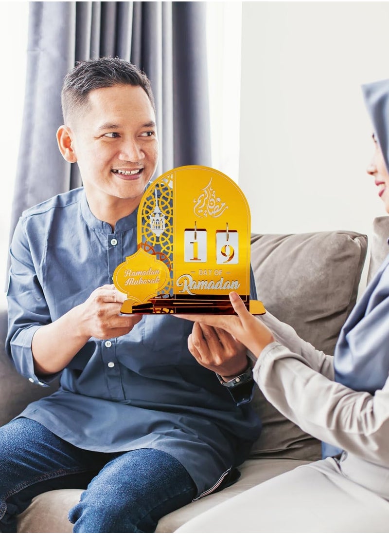 Ramadan Countdown Calendar - Gold Acrylic Eid Mubarak Advent Calendar for Ramadan Decor and Kids' Gifts