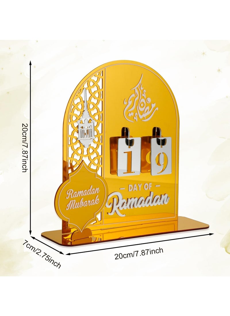 Ramadan Countdown Calendar - Gold Acrylic Eid Mubarak Advent Calendar for Ramadan Decor and Kids' Gifts