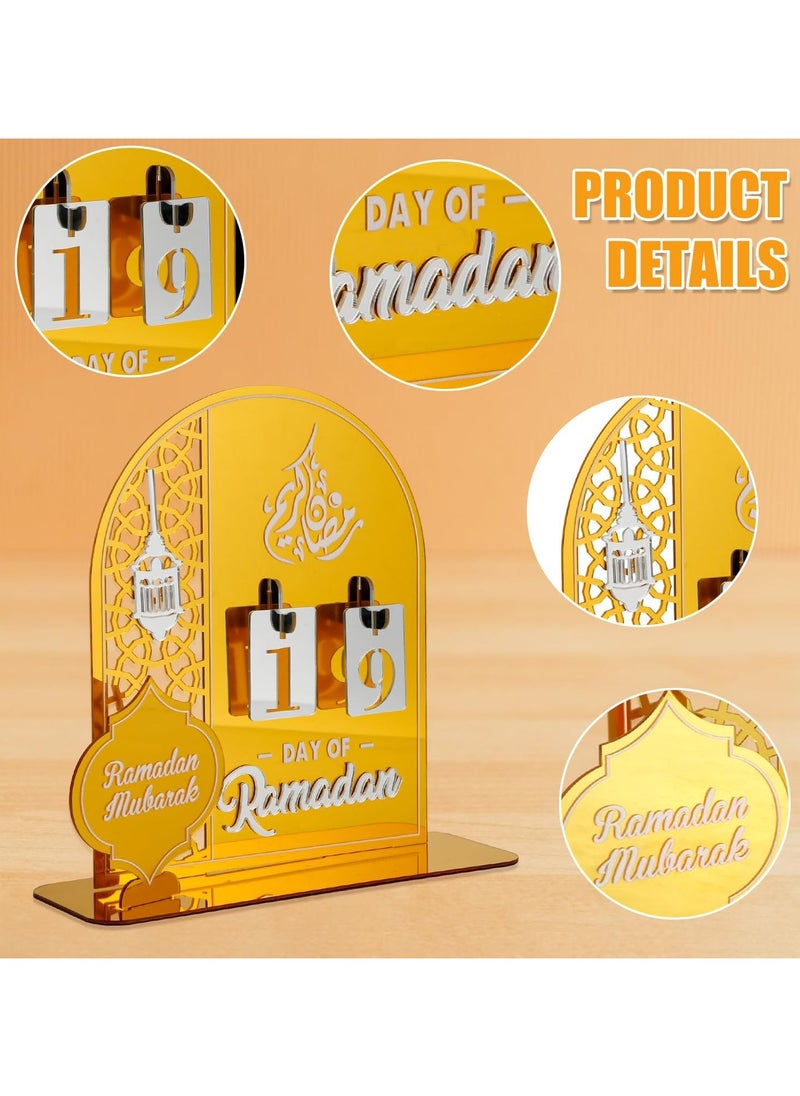 Ramadan Countdown Calendar - Gold Acrylic Eid Mubarak Advent Calendar for Ramadan Decor and Kids' Gifts