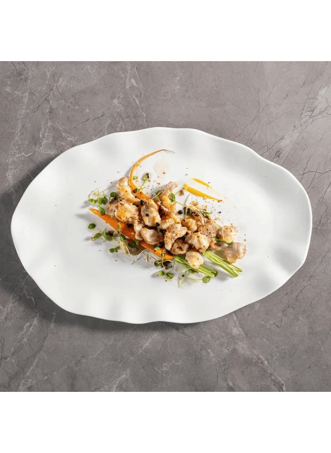 Qbebe MAAC Home  Streamlined White Oblong Platter Elegant Durable and Classic design Perfect for Family Everyday Use, and Family Get- Together, Restaurant, Banquet and More (Set of 2, 16