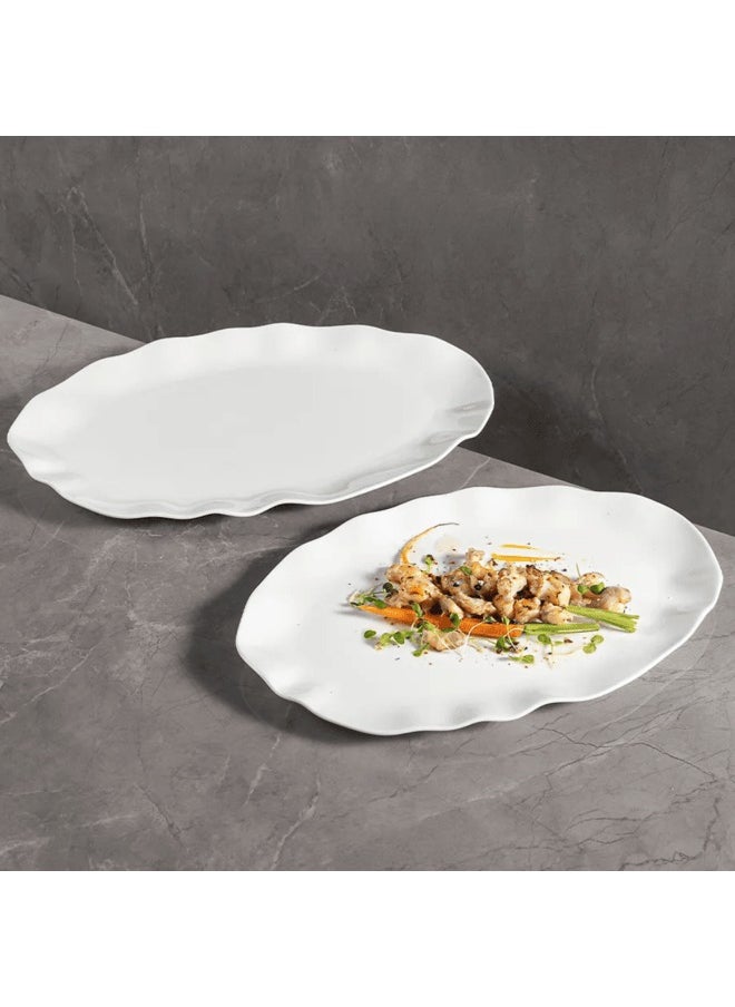 Qbebe MAAC Home  Streamlined White Oblong Platter Elegant Durable and Classic design Perfect for Family Everyday Use, and Family Get- Together, Restaurant, Banquet and More (Set of 2, 16
