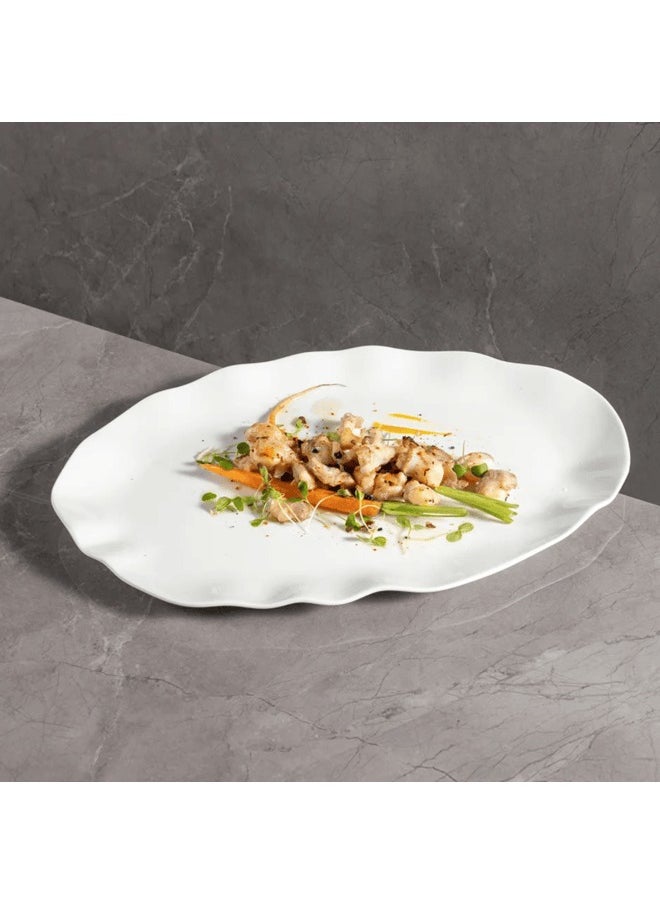 Qbebe MAAC Home  Streamlined White Oblong Platter Elegant Durable and Classic design Perfect for Family Everyday Use, and Family Get- Together, Restaurant, Banquet and More (Set of 2, 16