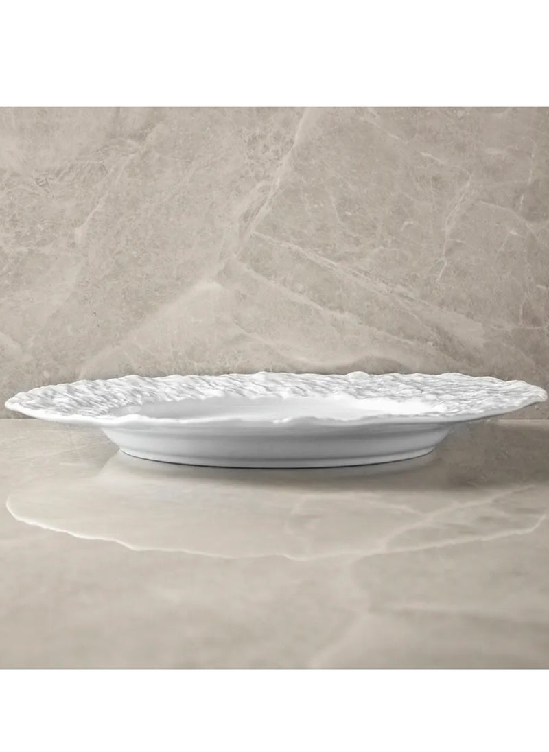 Qbebe MAAC Home  Stylish white rock wide rim plate Elegant Durable and Classic design Perfect for Family Everyday Use, and Family Get- Together, Restaurant, Banquet and More (Set of 2)
