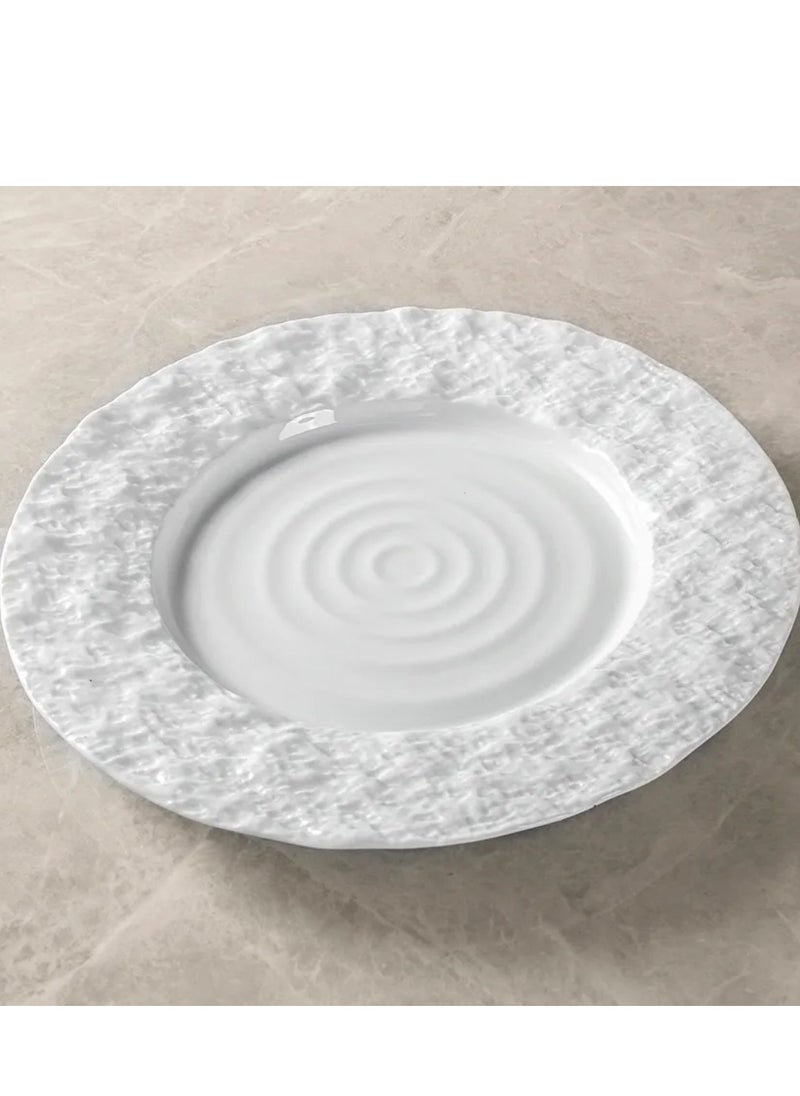 Qbebe MAAC Home  Stylish white rock wide rim plate Elegant Durable and Classic design Perfect for Family Everyday Use, and Family Get- Together, Restaurant, Banquet and More (Set of 2)