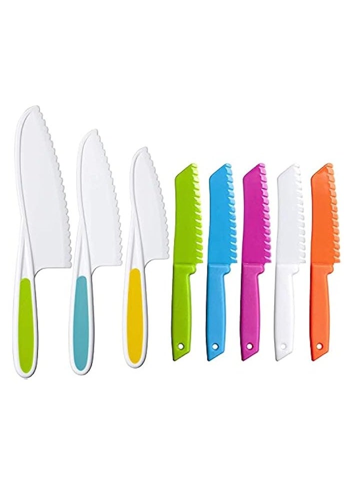 8 Pieces Kids Kitchen Knife Set Plastic Knife - Kids Chef Nylon Knives Children's Safe Cooking for Fruit