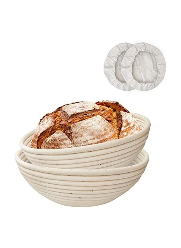 2 Pack 10 inch Banneton Proofing Basket Set, Sourdough Bread Proofing Basket Baking Dough Bowl with Cloth Liner for Home