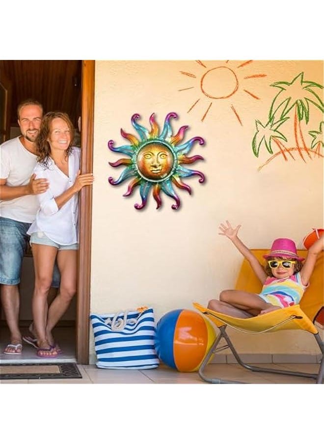 Metal Sun Wall Decor Outdoor Sunface Yard Art Porch Door Patio Garden Home Indoor Sculpture Decorations, 12 inch -A