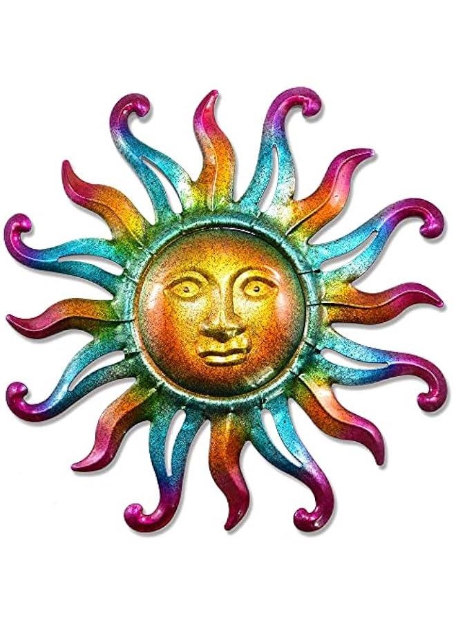 Metal Sun Wall Decor Outdoor Sunface Yard Art Porch Door Patio Garden Home Indoor Sculpture Decorations, 12 inch -A