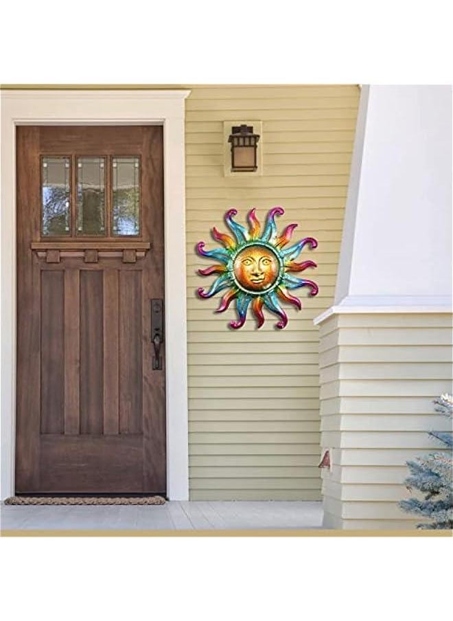 Metal Sun Wall Decor Outdoor Sunface Yard Art Porch Door Patio Garden Home Indoor Sculpture Decorations, 12 inch -A
