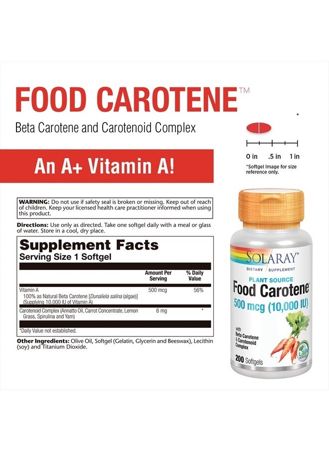 Food Carotene, Vitamin A 10000 IU | Healthy Skin, Eyes, Antioxidant & Immune Support (200 CT)