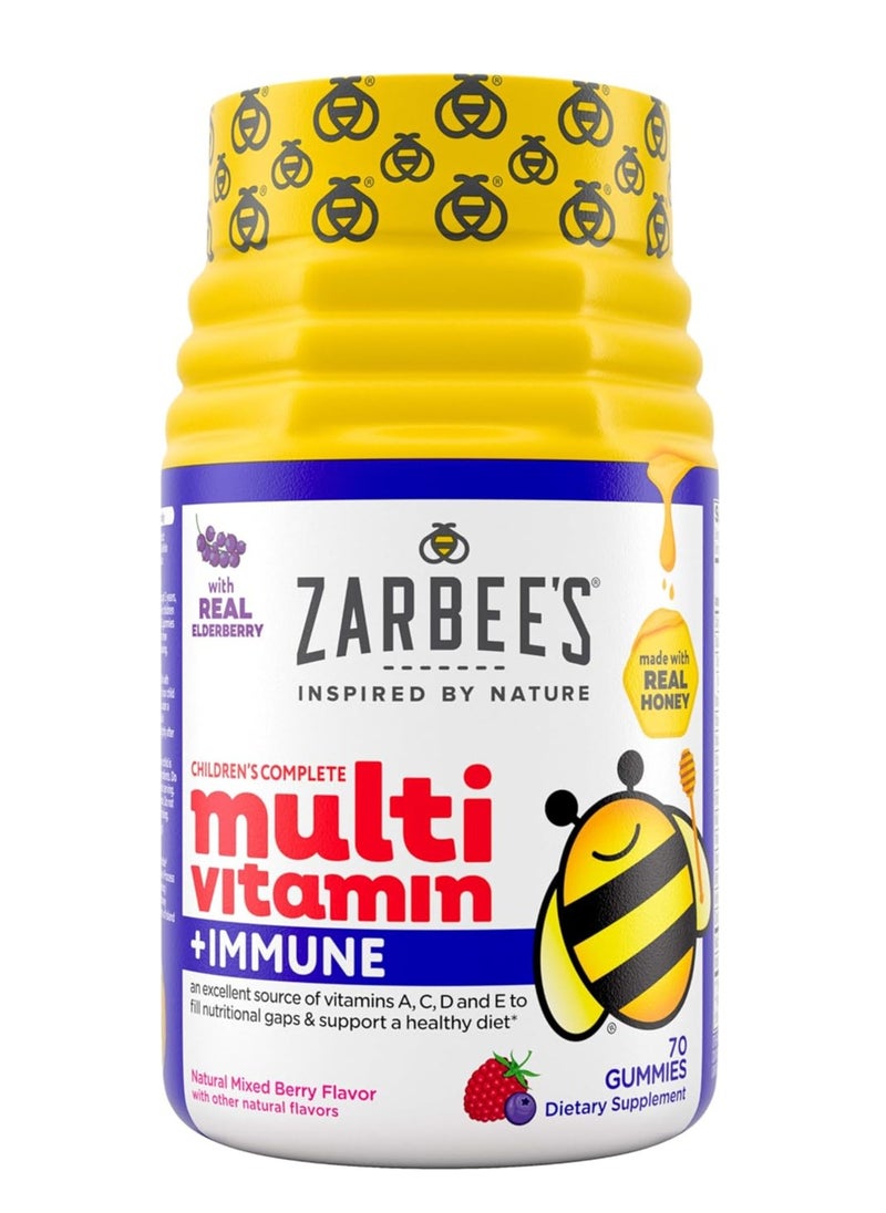 Zarbee's Complete Kids Multivitamin Gummies + Immune Support, Children Vitamins Gummy with Vitamin A, C, D3, E, B6, B12, Folic Acid & Total B-complex, 70 Count