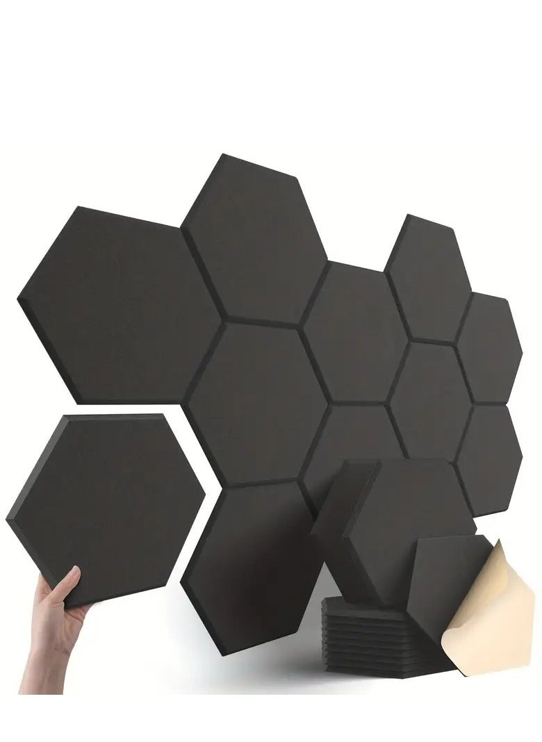 12pcs Sound Proof Panels, Acoustic Panels With Self-Adhesive, Flame Retardant, Stylish Hexagonal Design, Great To Reduce Noise And Eliminate Echoes (NRC>0.9), 30.48cm X 25.4cm X 1.02cm