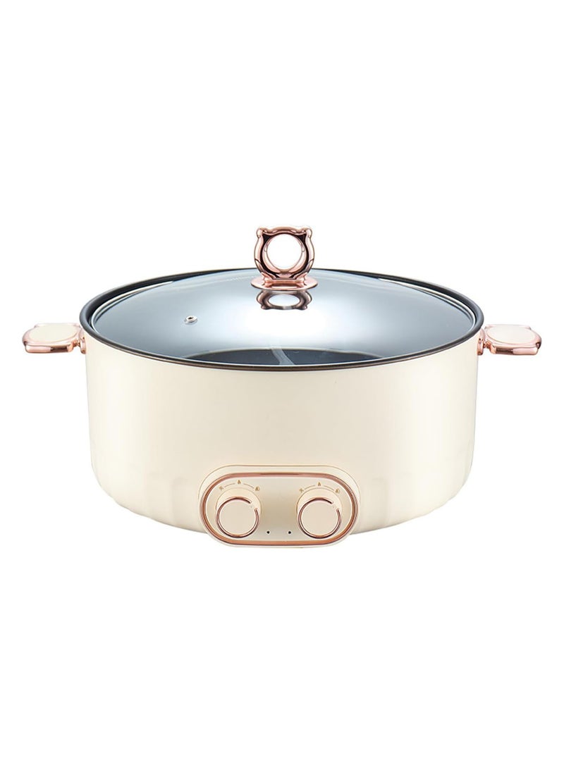 Electric Hot Pot with Double Flavor, 6L Multifunctional Non-Stick Cooking Pot with Steamer, Temperature Control & Two Power Adjustments - Portable Electric Saucepan for Family Meals and Gatherings