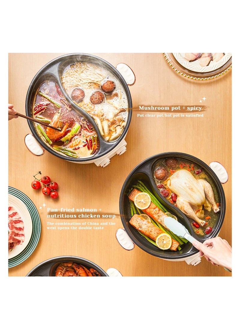 Electric Hot Pot with Double Flavor, 6L Multifunctional Non-Stick Cooking Pot with Steamer, Temperature Control & Two Power Adjustments - Portable Electric Saucepan for Family Meals and Gatherings