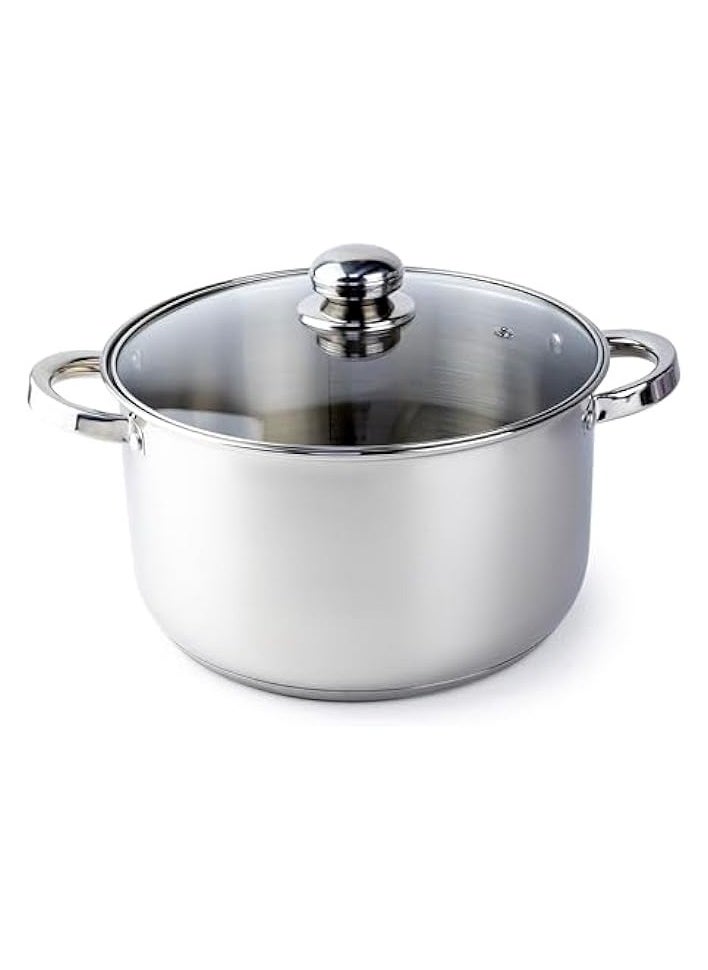 Stainless Steel Casserole Pot with Twin Handles 28x16.5cm, Vented Glass Lid, Induction Ready, Oven Safe