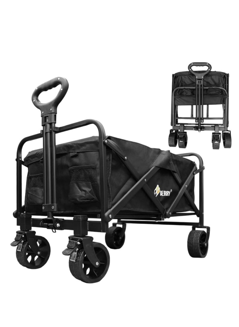 Berry 100KG Garden Trolley - Collapsible Utility Transport Cart with Wheels, Perfect for Shopping, Camping, Festivals, and Beach Trips (Black)