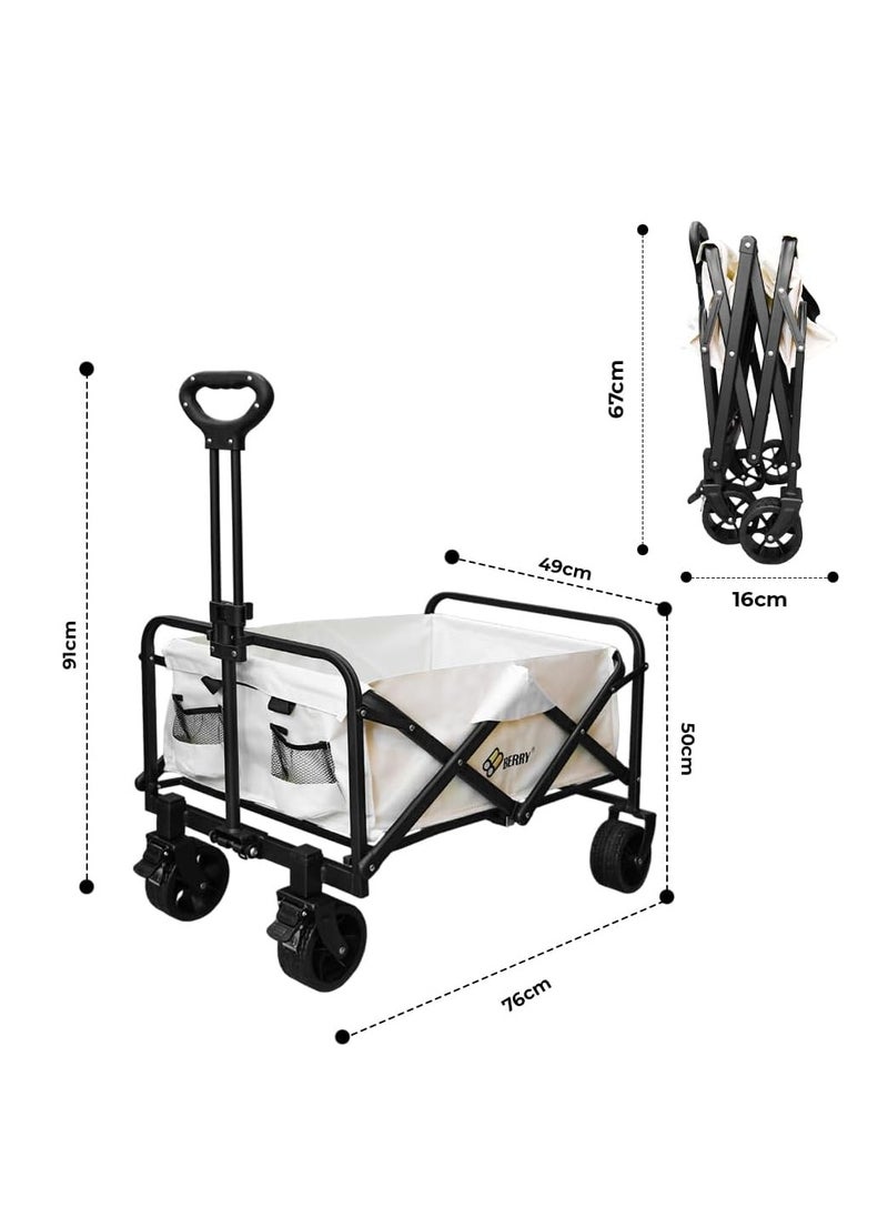 Berry 100KG Garden Trolley - Collapsible Utility Transport Cart with Wheels, Ideal for Shopping, Camping, Festivals, and Beach Trips (Beige)