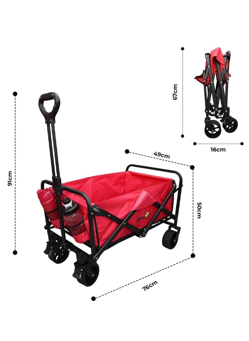 Berry 100KG Collapsible Garden Trolley - Utility Transport Cart with Wheels, Perfect for Shopping, Camping, Festivals, and Beach Trips (Red)