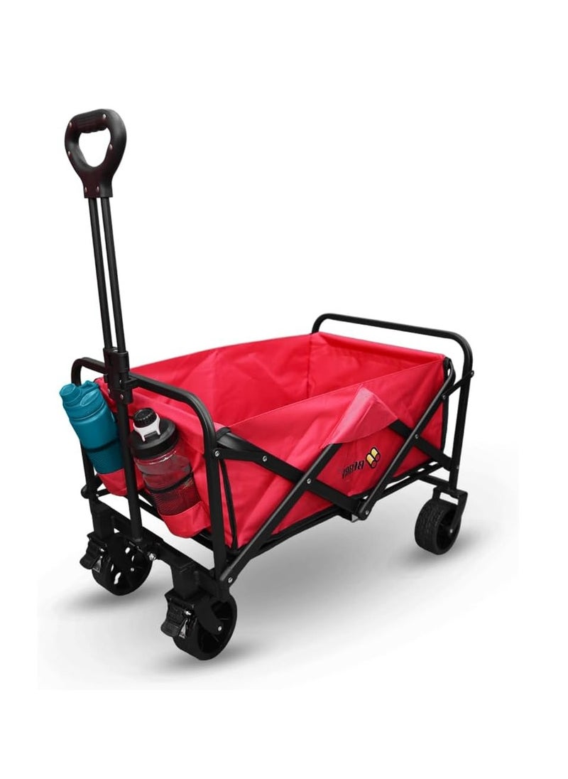 Berry 100KG Collapsible Garden Trolley - Utility Transport Cart with Wheels, Perfect for Shopping, Camping, Festivals, and Beach Trips (Red)