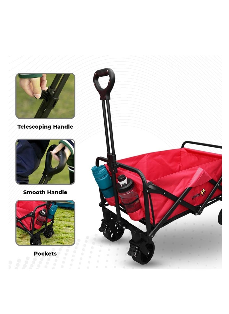 Berry 100KG Collapsible Garden Trolley - Utility Transport Cart with Wheels, Perfect for Shopping, Camping, Festivals, and Beach Trips (Red)