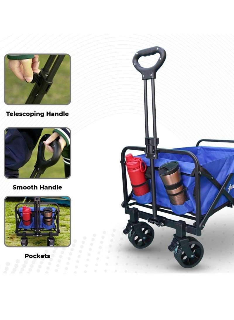 Berry 100KG Collapsible Garden Trolley - Utility Transport Cart with Wheels, Ideal for Shopping, Camping, Festivals, and Beach Trips (Blue)