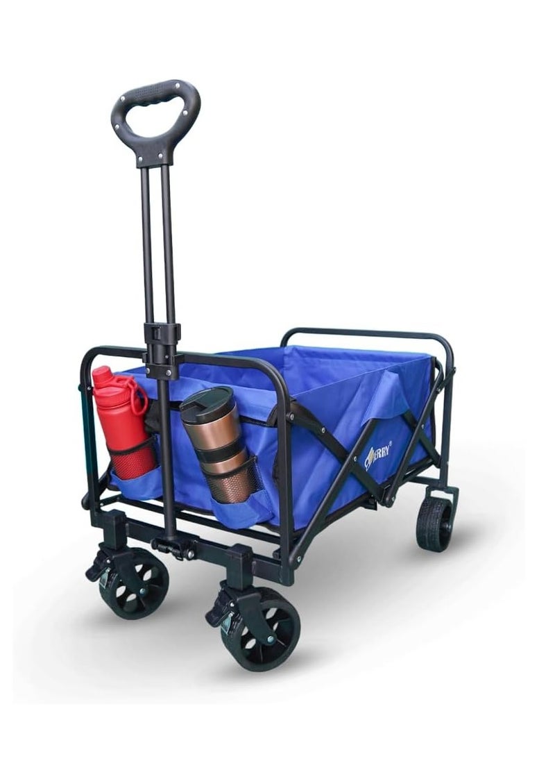 Berry 100KG Collapsible Garden Trolley - Utility Transport Cart with Wheels, Ideal for Shopping, Camping, Festivals, and Beach Trips (Blue)