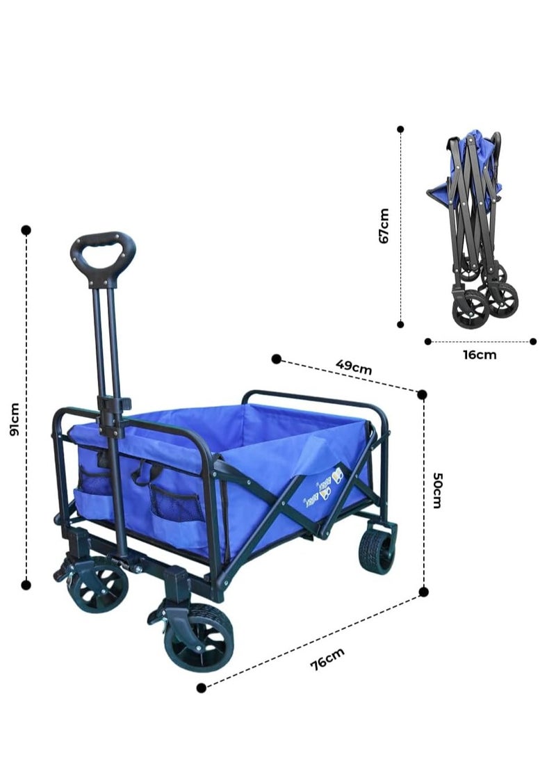 Berry 100KG Collapsible Garden Trolley - Utility Transport Cart with Wheels, Ideal for Shopping, Camping, Festivals, and Beach Trips (Blue)