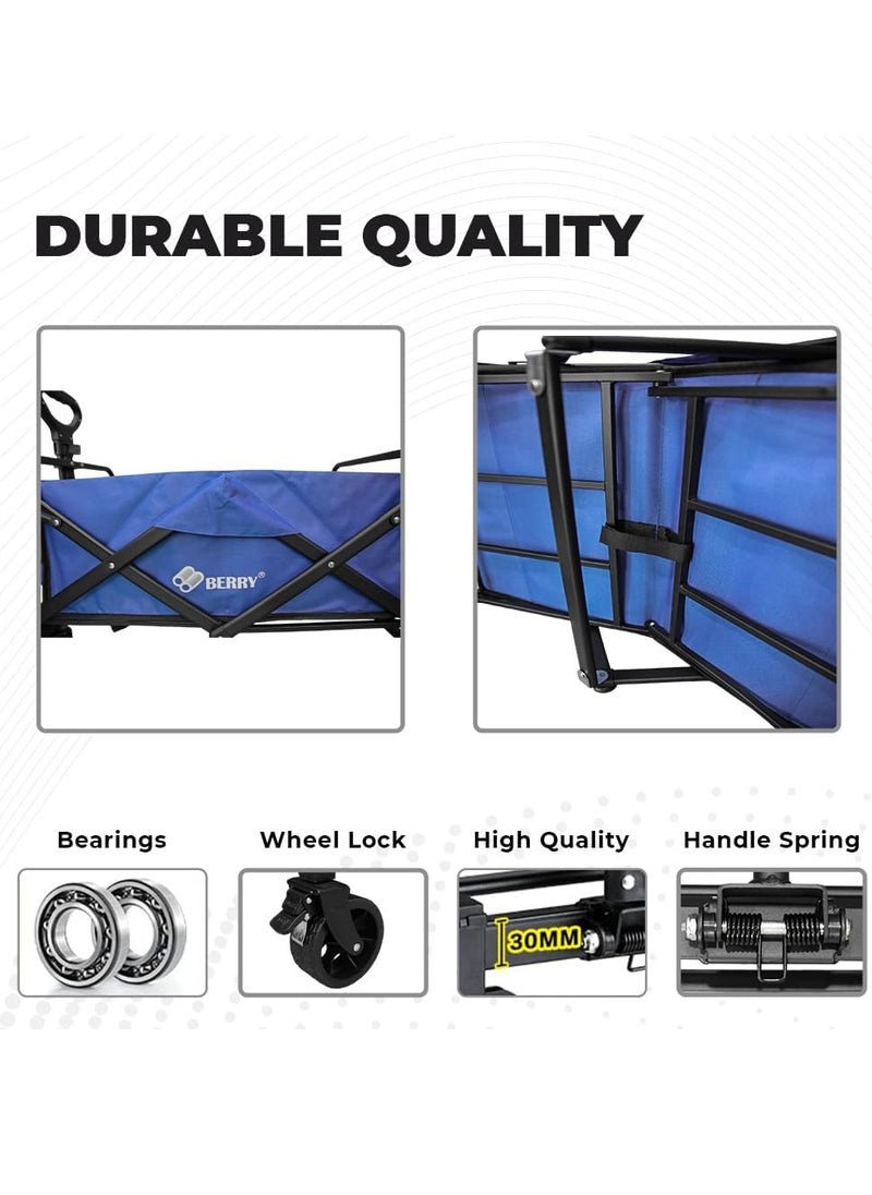 Berry 100KG Collapsible Garden Trolley - Utility Transport Cart with Wheels, Ideal for Shopping, Camping, Festivals, and Beach Trips (Blue)