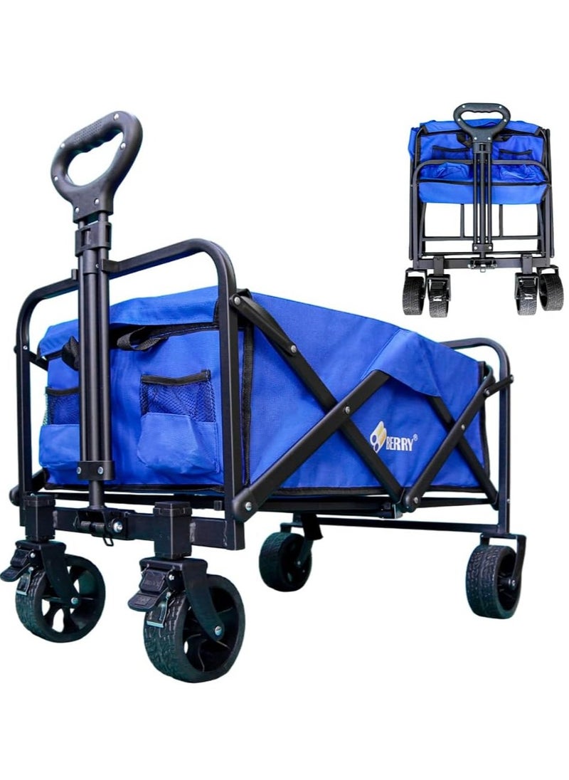 Berry 100KG Collapsible Garden Trolley - Utility Transport Cart with Wheels, Ideal for Shopping, Camping, Festivals, and Beach Trips (Blue)