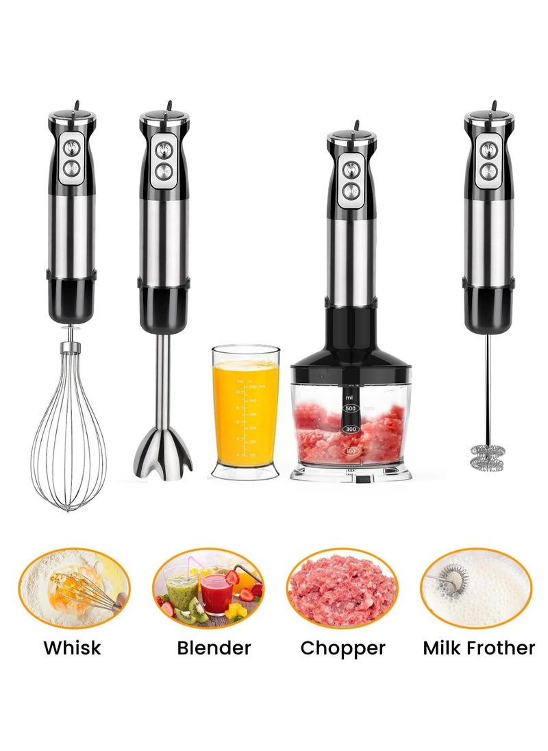 6 in 1 Hand Blender, 800W Electric Immersion Blender, 12-Speed Stainless Steel Hand Stick Blender with Egg Whisk, Milk Frother, 500ml Chopper Bowl,600ml Food Processor for Smoothies, Puree, Baby Food