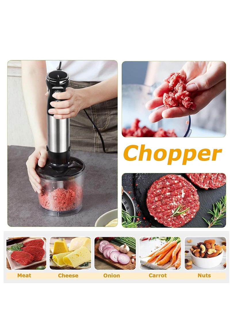 6 in 1 Hand Blender, 800W Electric Immersion Blender, 12-Speed Stainless Steel Hand Stick Blender with Egg Whisk, Milk Frother, 500ml Chopper Bowl,600ml Food Processor for Smoothies, Puree, Baby Food