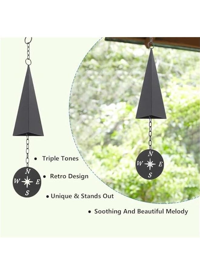 North Country Boothbay Harbor 3-Tone Wind Bell Chimes, Retro Design Iron Triangle Wind Bell with Compass, Creative Gifts Wind for Indoor Outdoor Wall Ornament Home Porch Patio Garden Hanging Decor