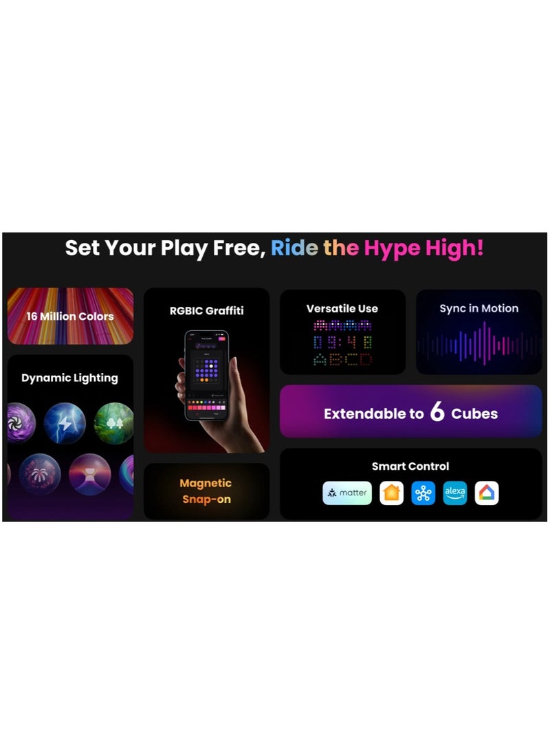 Yeelight Cube Smart Lamp (4-Matrix Pack) | 16 Million Colors Option | RGBIC Individual Addressable | Dynamic Lighting | Music Flow | WiFi Connected | APP Control | For Bedroom, Living Room | Black